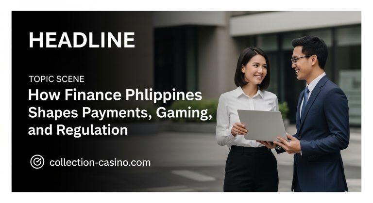 Manila skyline with digital finance overlays and casino chips.