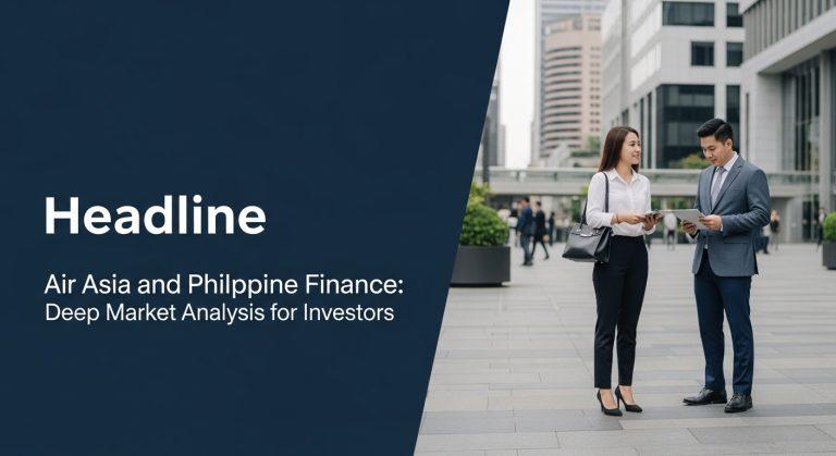 Air Asia aircraft over Manila skyline with financial charts