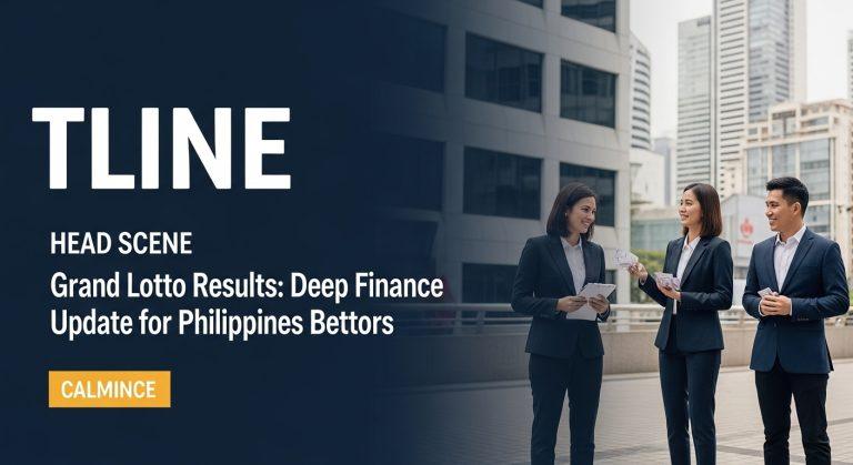 Grand Lotto 6/55 ticket with lottery balls and financial backdrop