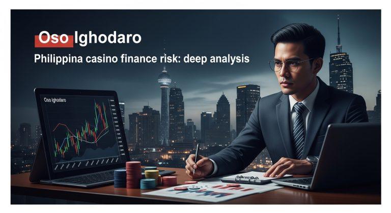 Editorial boardroom scene with financial charts and casino chips over Manila skyline